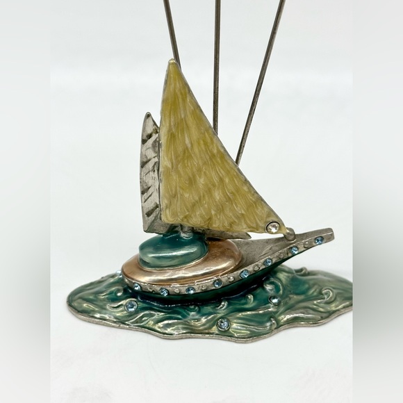 Jeweled Enamel Photo Holder Pair Sailing Ship Nautical Ocean Whimsical - Picture 6 of 6